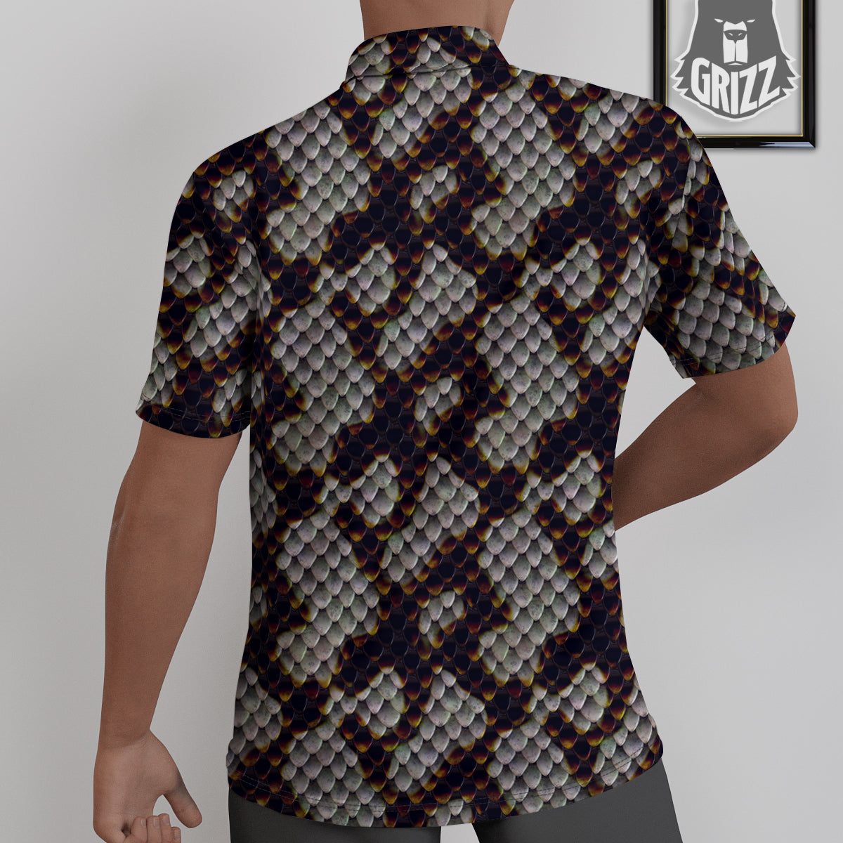 Snakeskin Black And White Texture Print Untucked Shirts-grizzshop