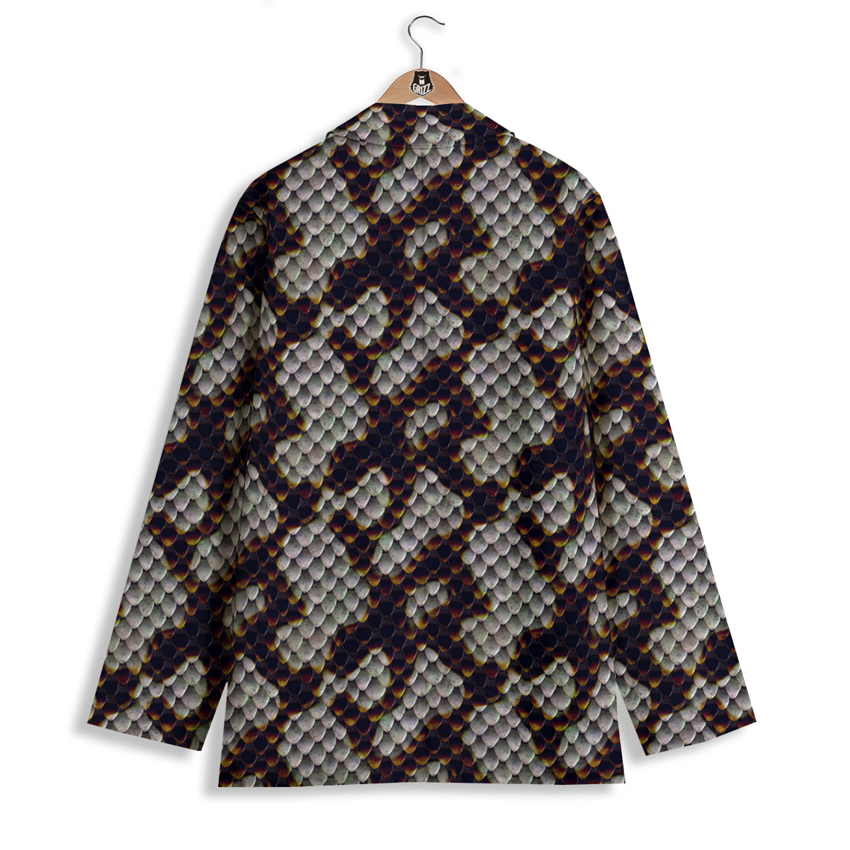 Snakeskin Black And White Texture Print Women's Blazer-grizzshop