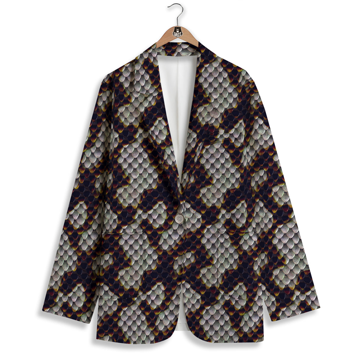 Snakeskin Black And White Texture Print Women's Blazer-grizzshop