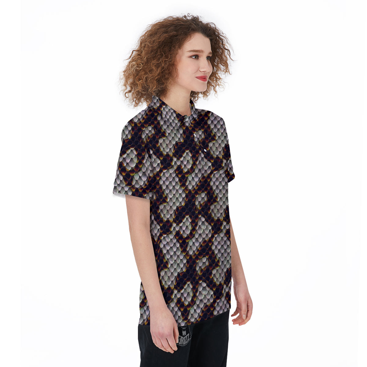 Snakeskin Black And White Texture Print Women's Golf Shirts-grizzshop