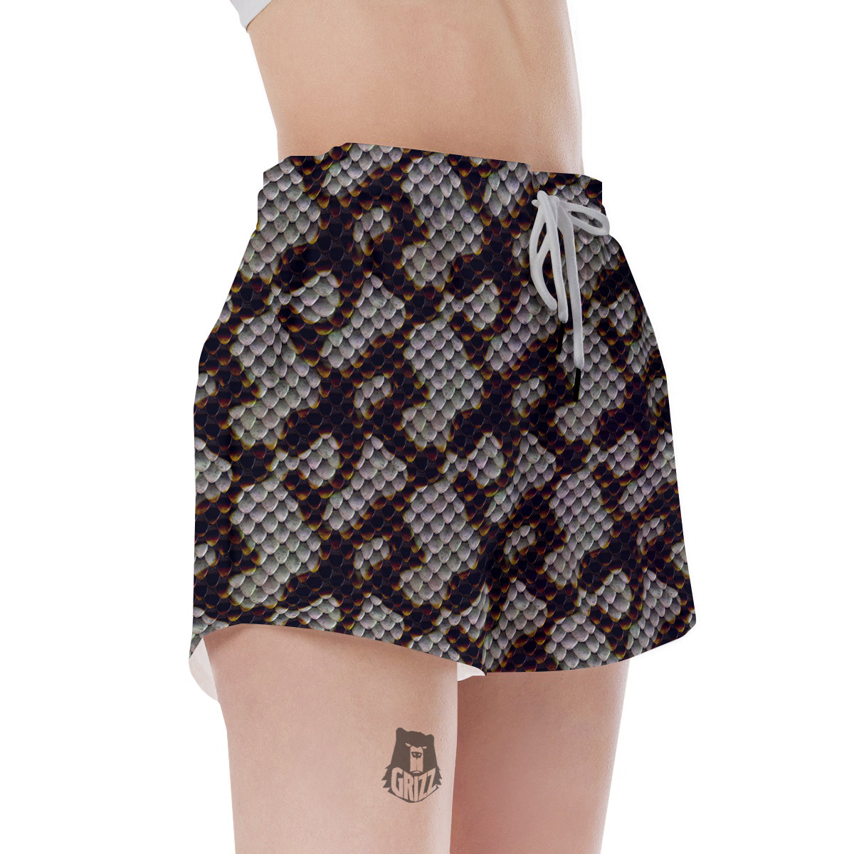 Snakeskin Black And White Texture Print Women's Shorts-grizzshop
