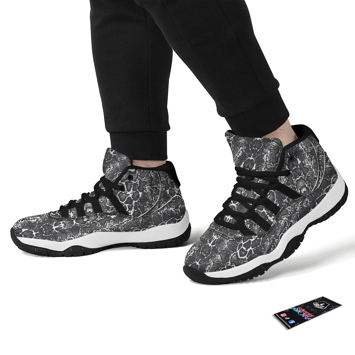 Snakeskin Black Print Black Bball Shoes-grizzshop