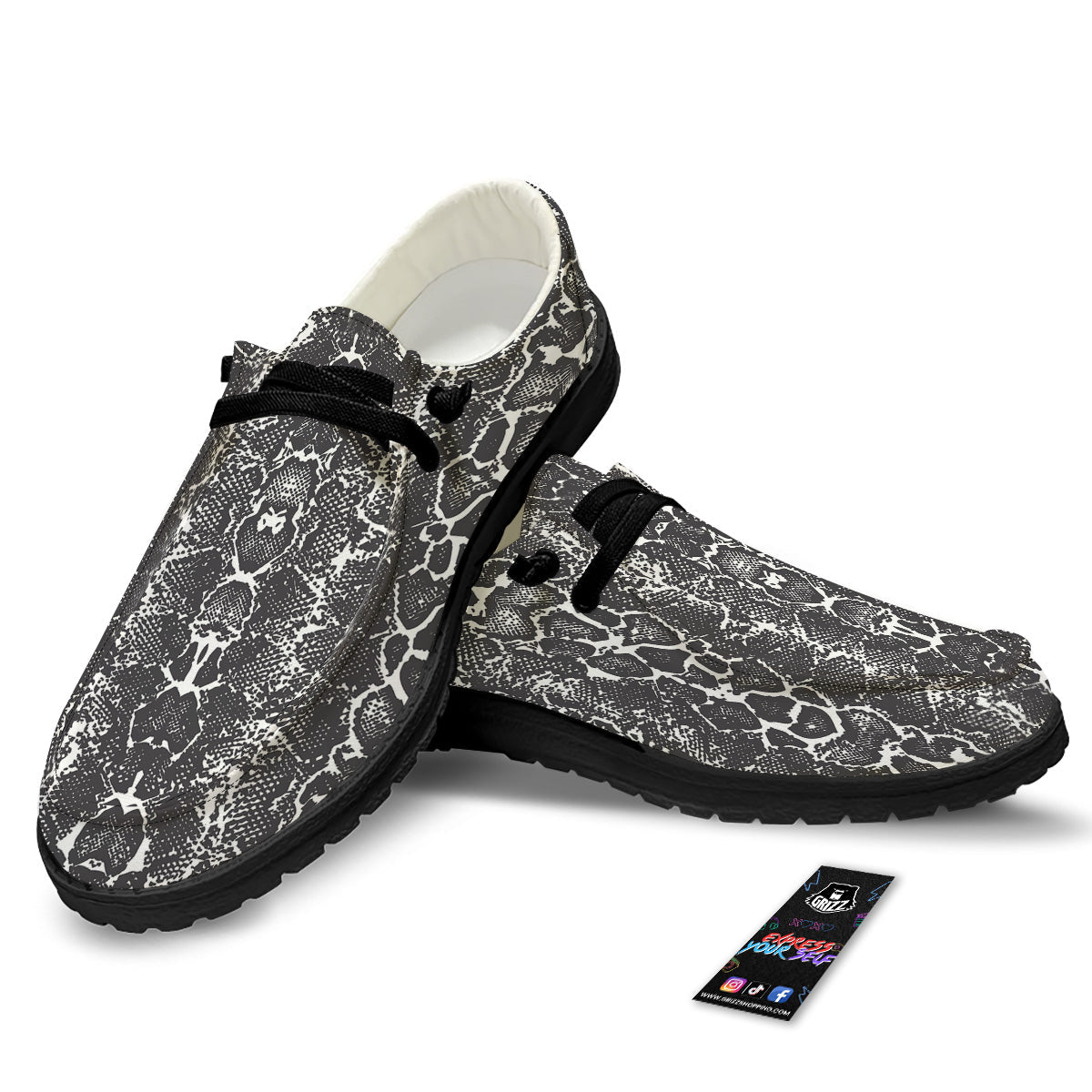 Snakeskin Black Print Black Loafers-grizzshop