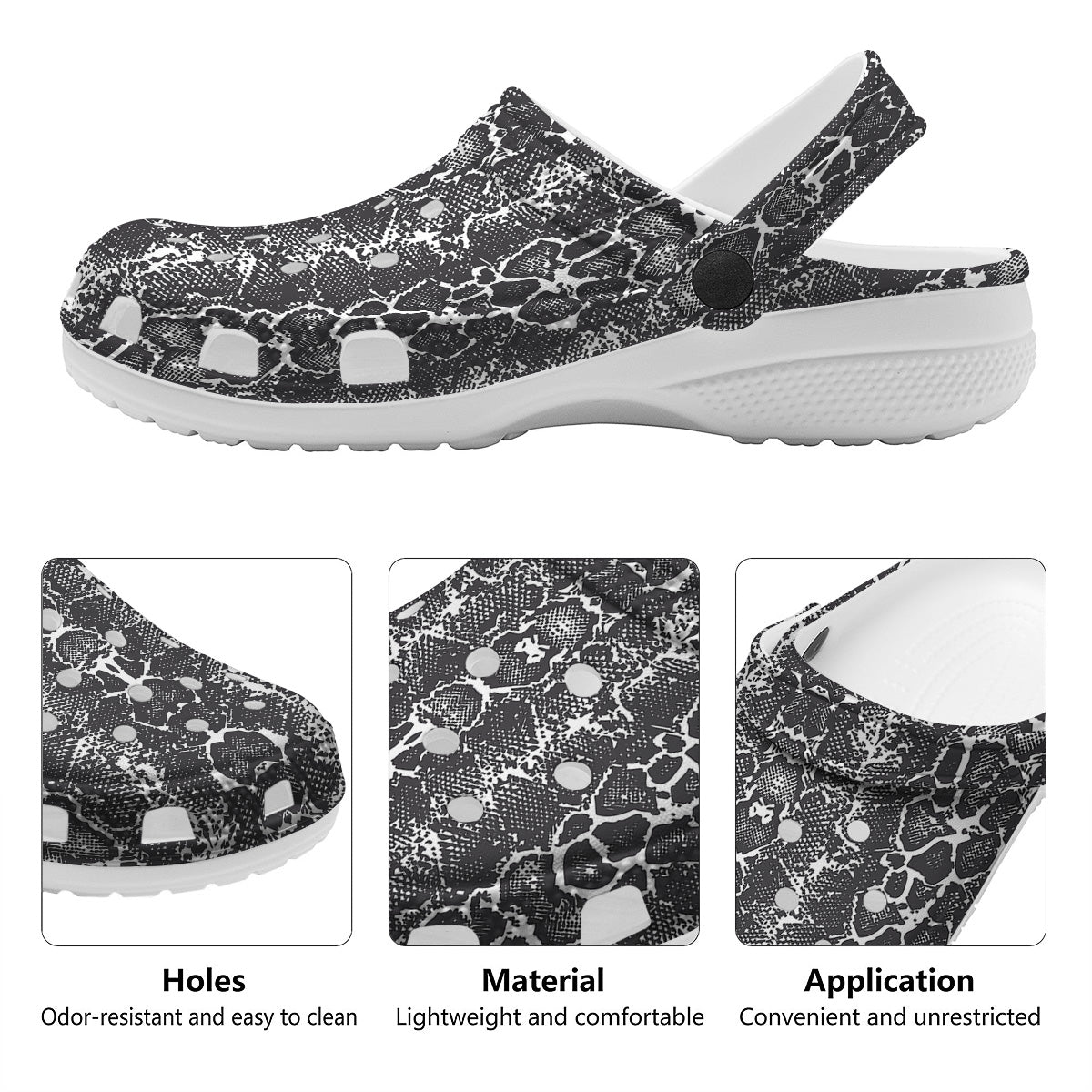 Snakeskin Black Print Clog-grizzshop
