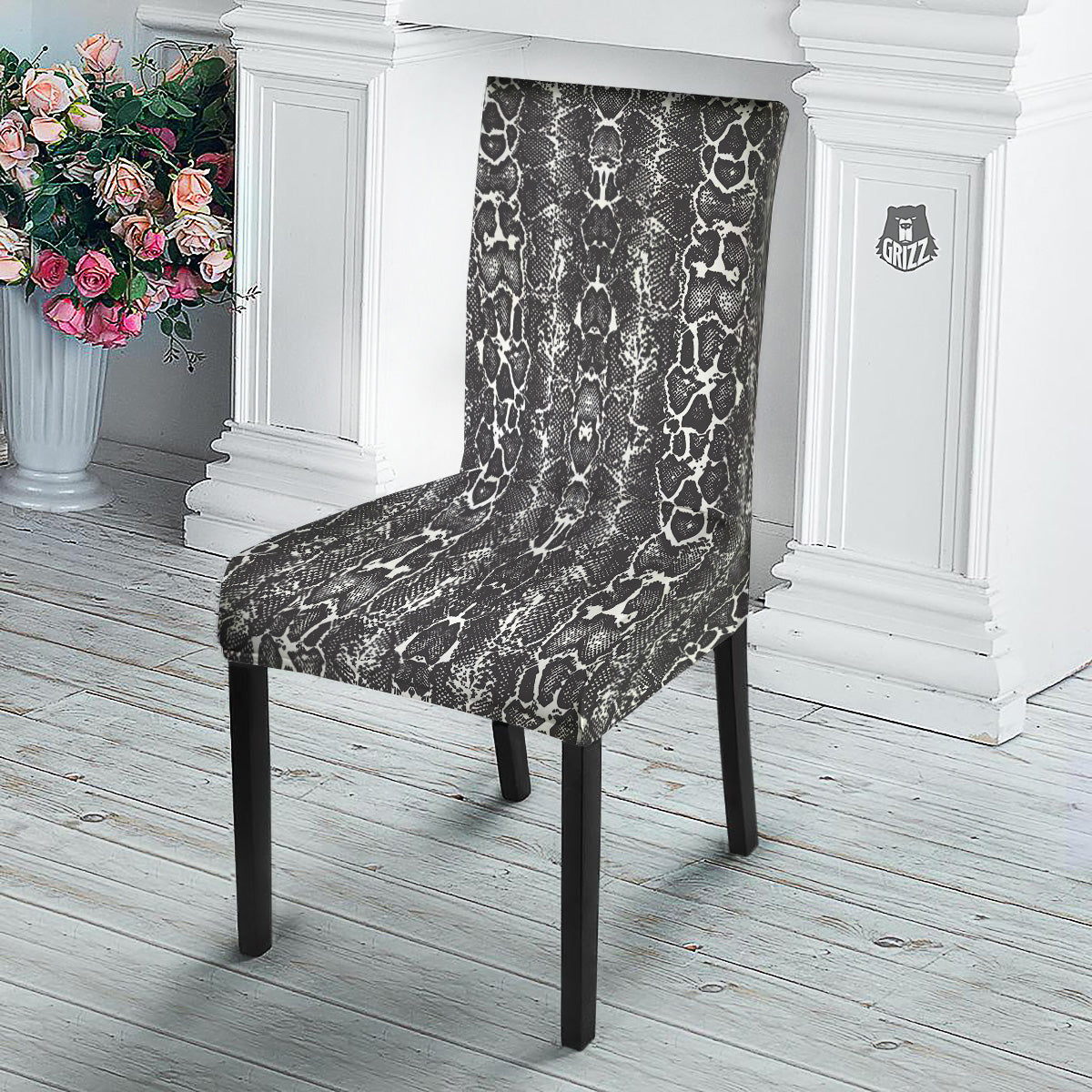 Snakeskin Black Print Dining Chair Slipcover-grizzshop