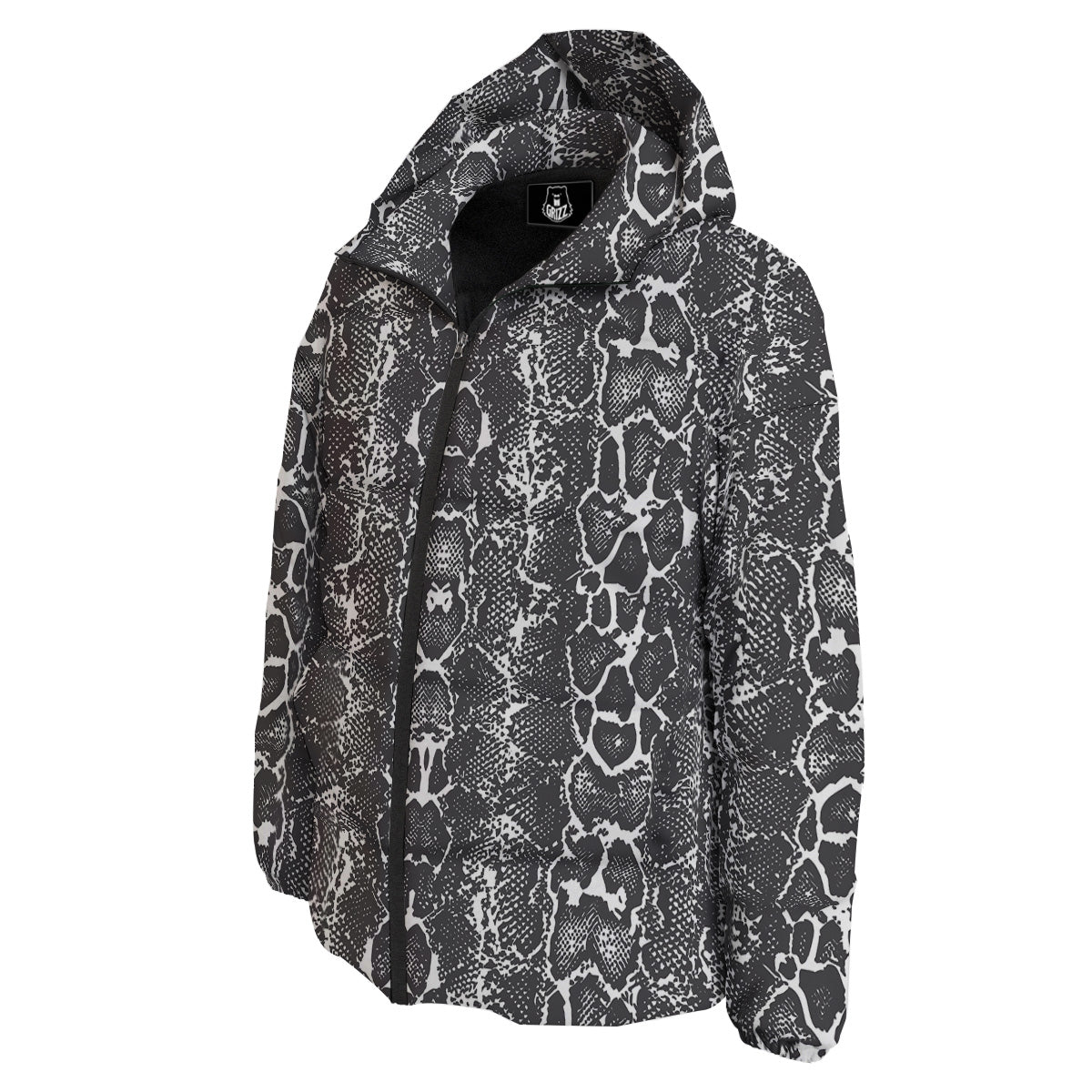 Snakeskin Black Print Down Jacket-grizzshop