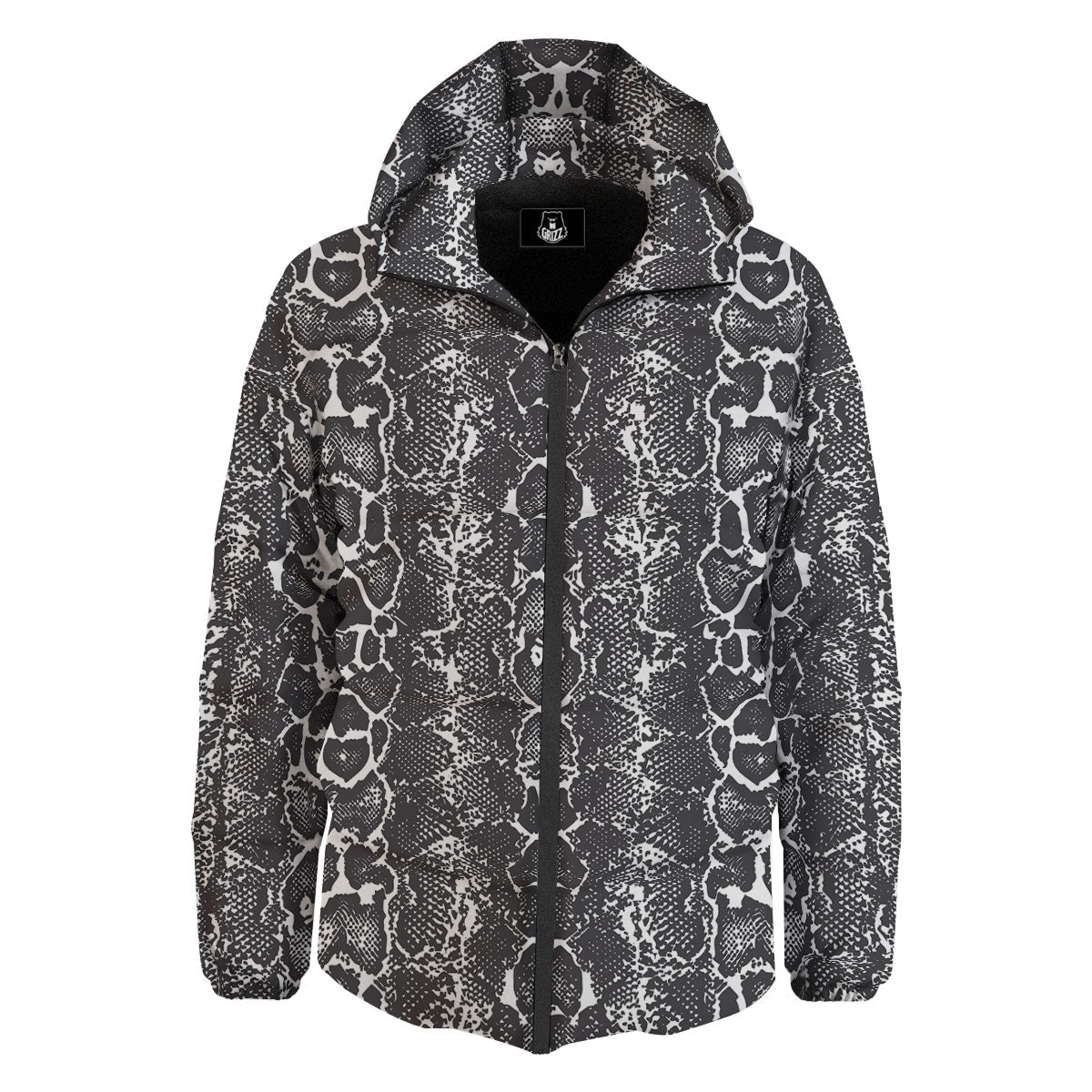 Snakeskin Black Print Down Jacket-grizzshop