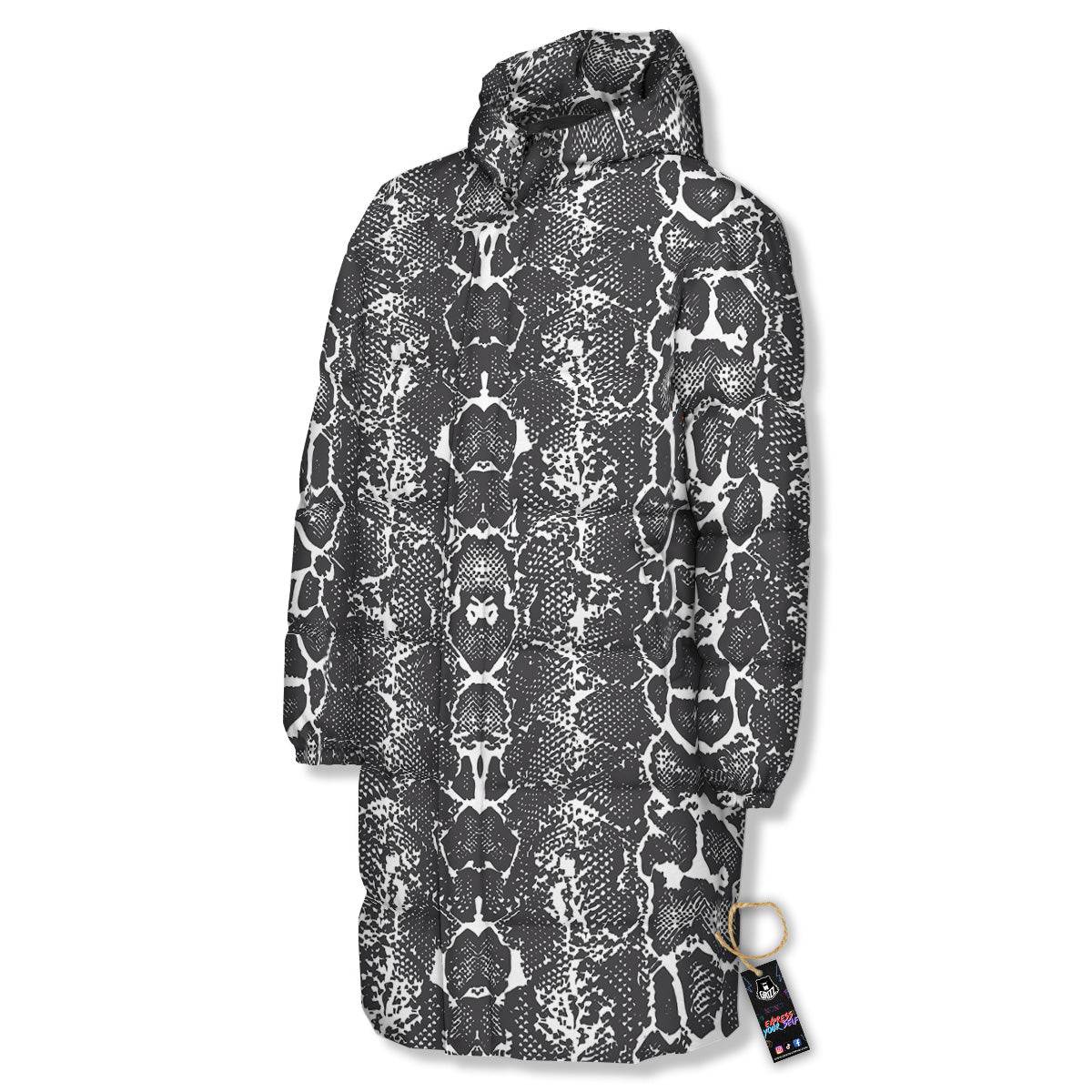 Snakeskin Black Print Long Down Jacket-grizzshop