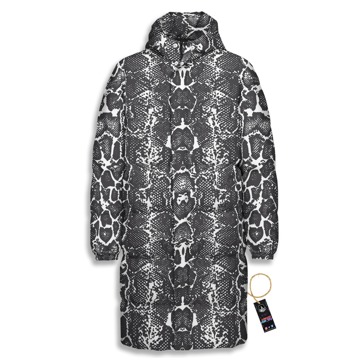 Snakeskin Black Print Long Down Jacket-grizzshop
