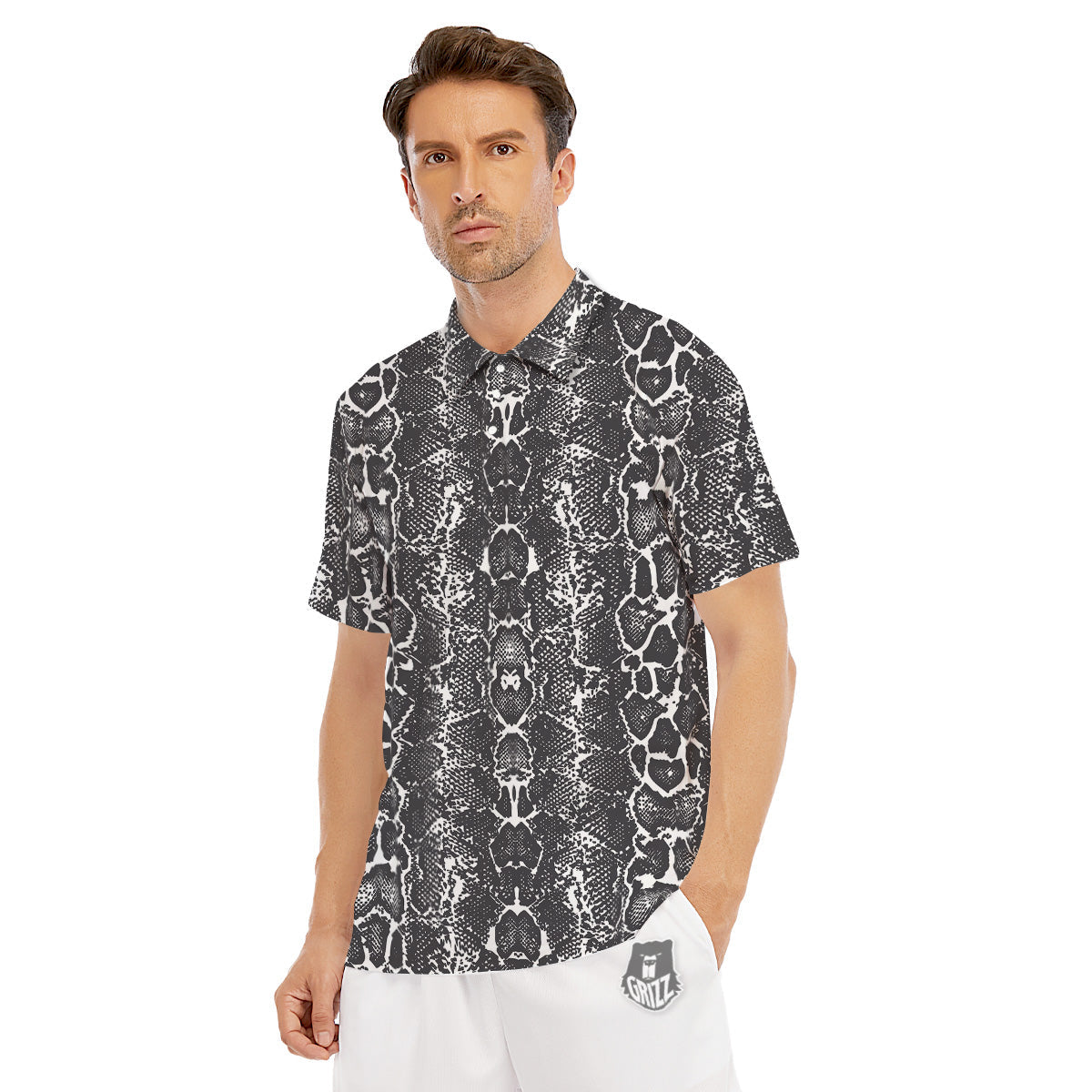 Snakeskin Black Print Men's Golf Shirts-grizzshop