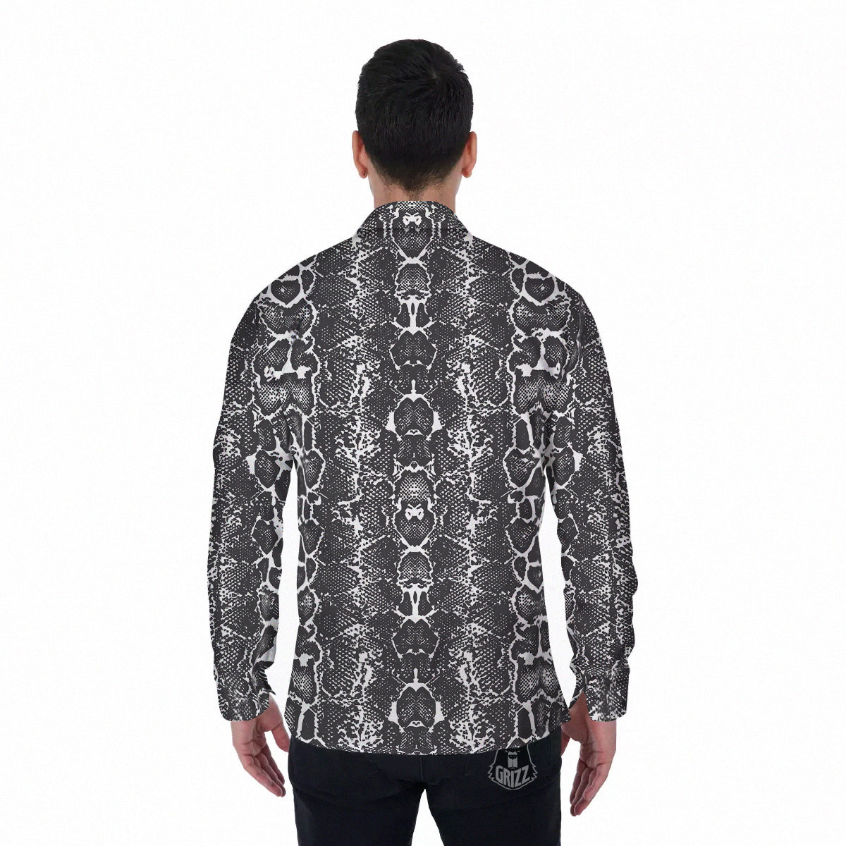 Snakeskin Black Print Men's Long Sleeve Shirts-grizzshop