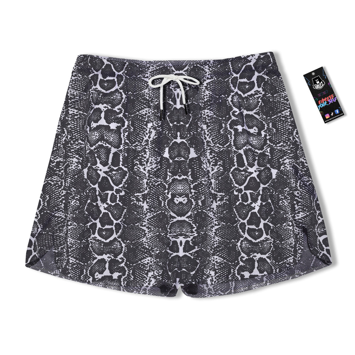 Snakeskin Black Print Men's Running Shorts-grizzshop