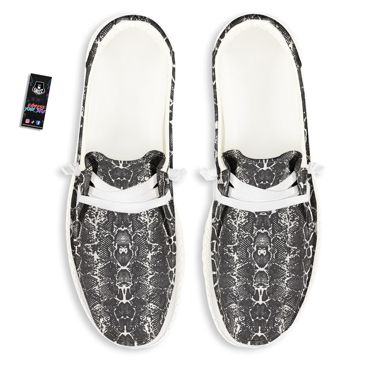 Snakeskin Black Print White Loafers-grizzshop