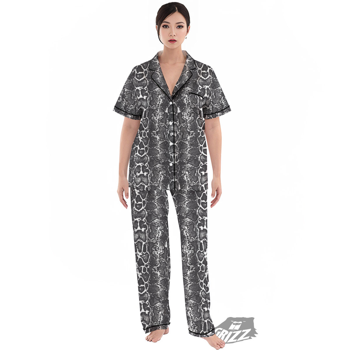 Snakeskin Black Print Women's Pajamas Set-grizzshop