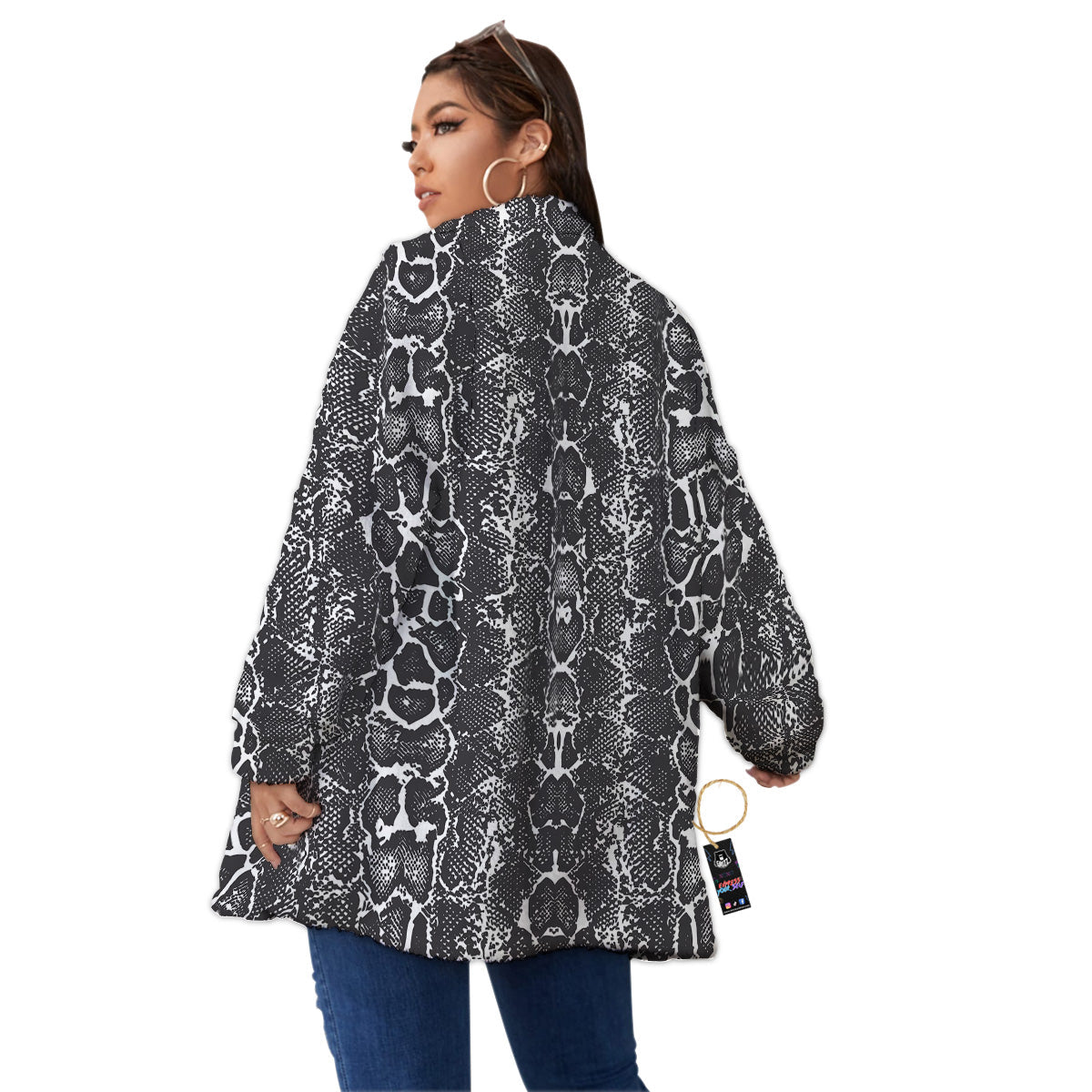 Snakeskin Black Print Women's Sherpa Jacket-grizzshop