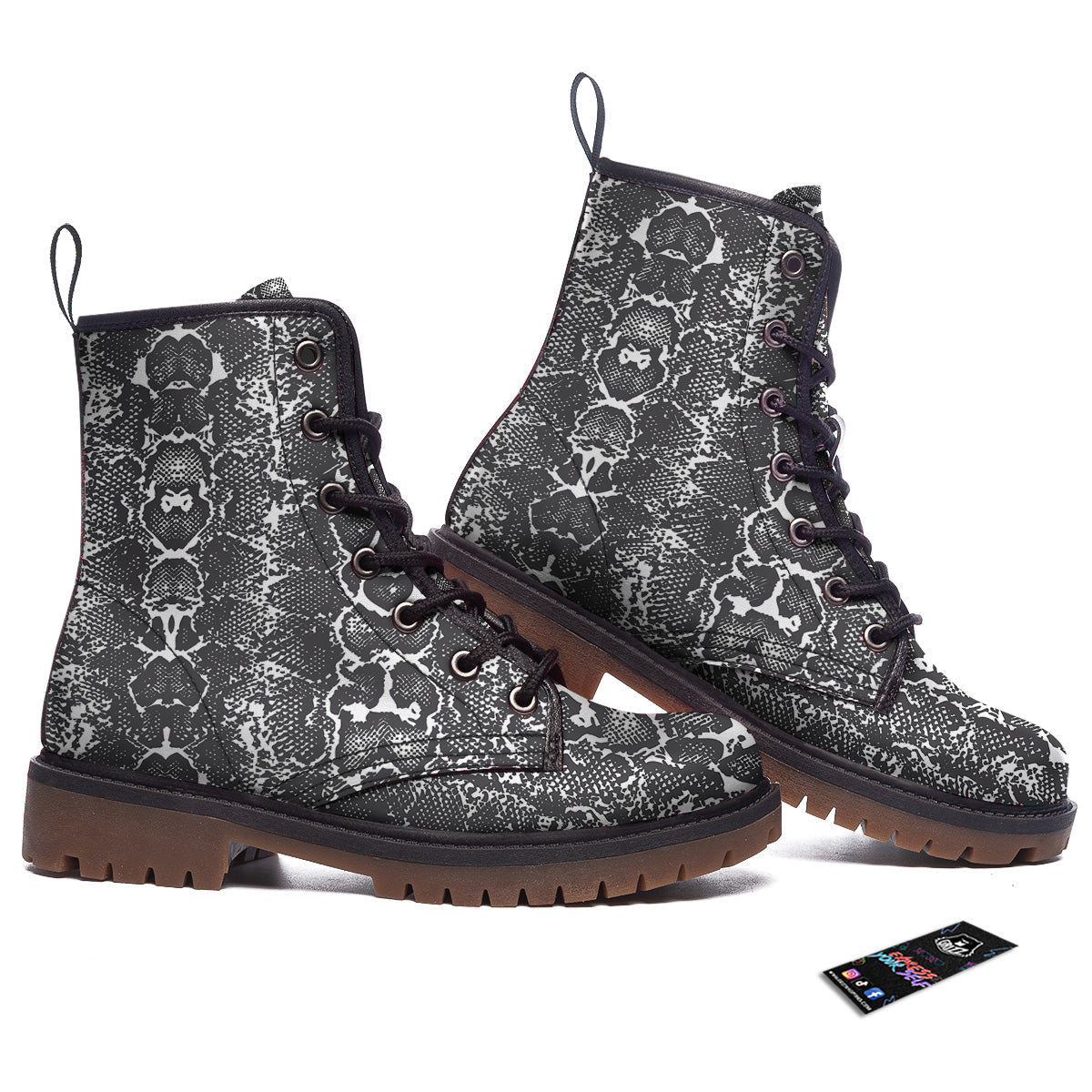 Snakeskin Black Print Work Boots-grizzshop