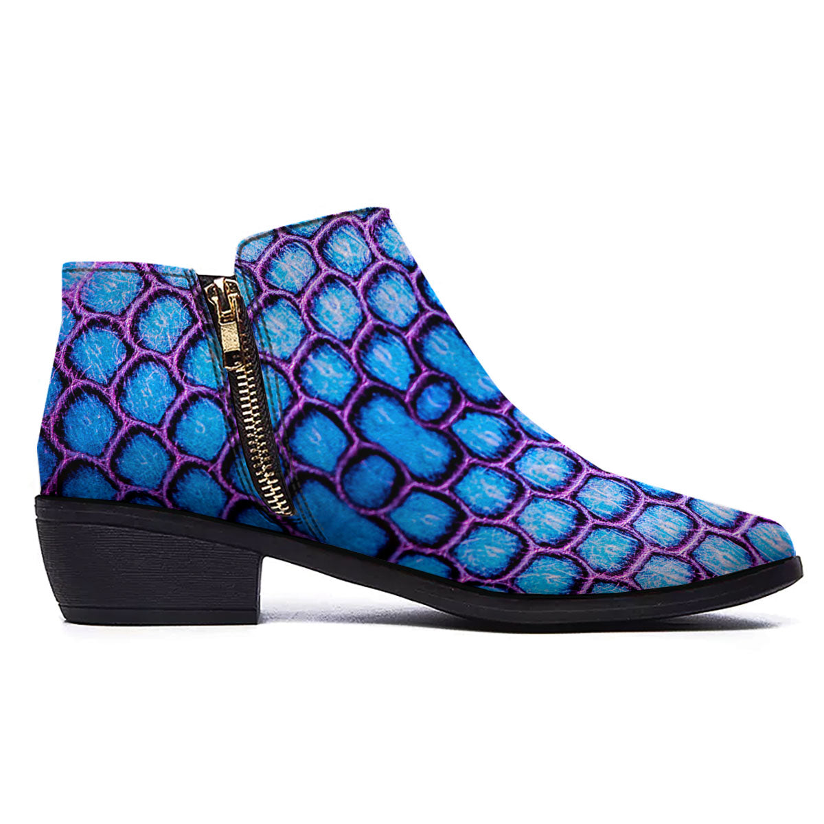 Snakeskin Blue And Purple Print Pattern Ankle Boots-grizzshop