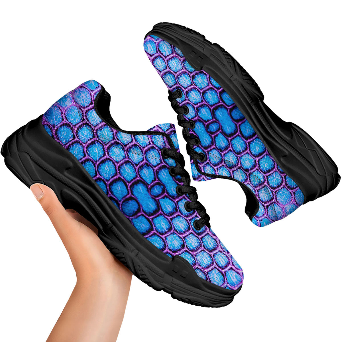 Snakeskin Blue And Purple Print Pattern Black Chunky Shoes-grizzshop