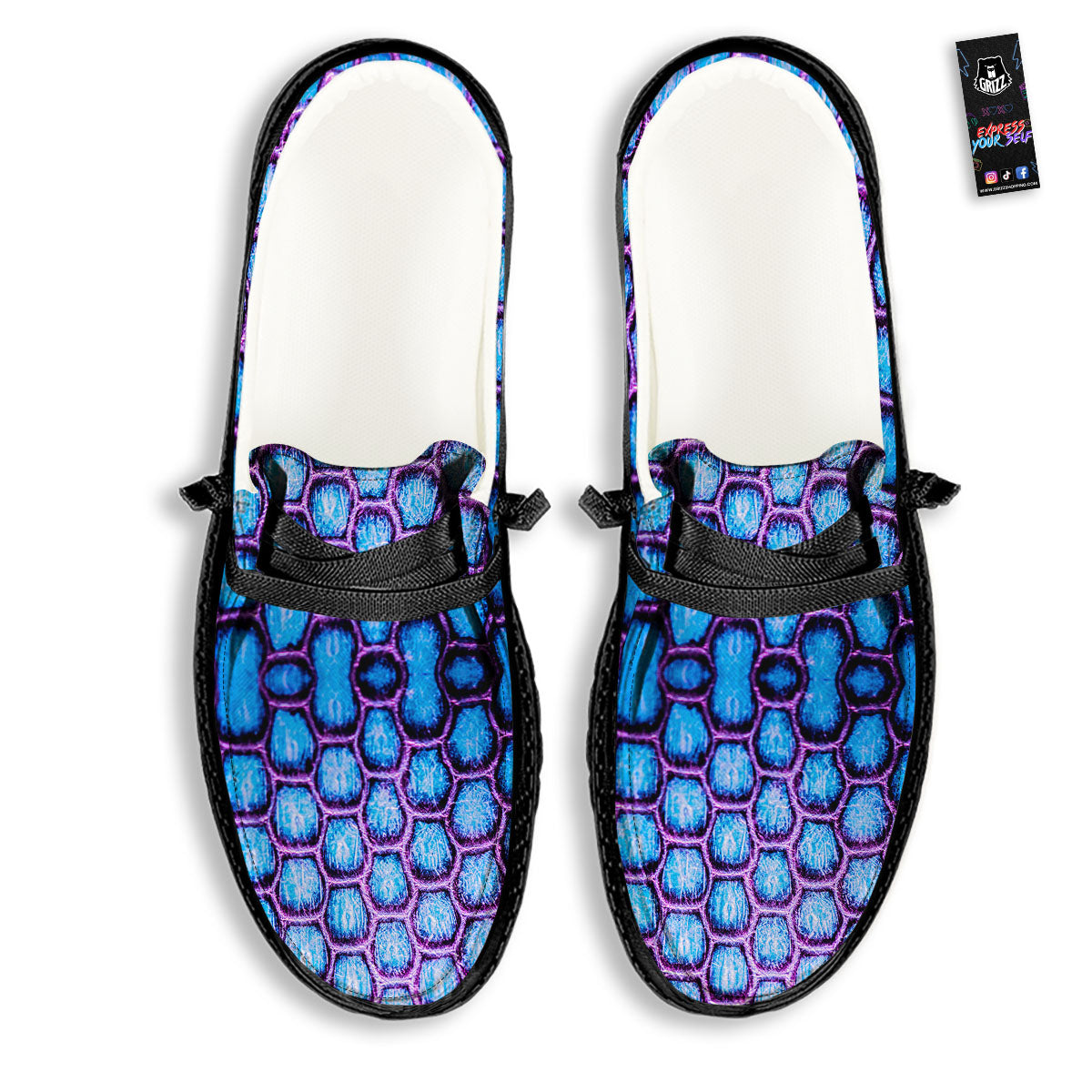 Snakeskin Blue And Purple Print Pattern Black Loafers-grizzshop