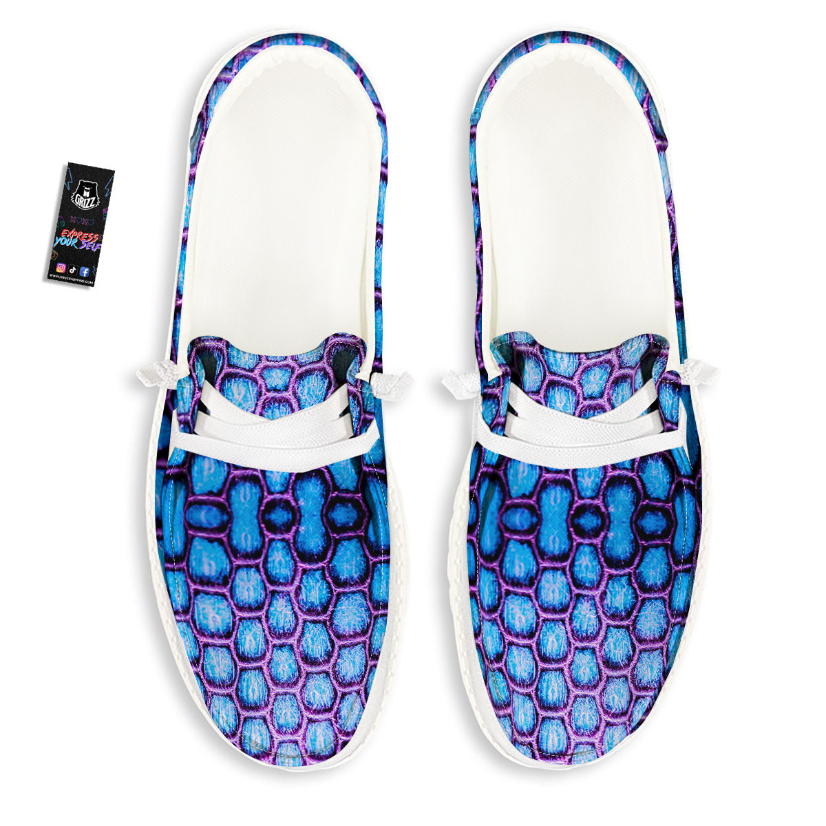 Snakeskin Blue And Purple Print Pattern Black Loafers-grizzshop