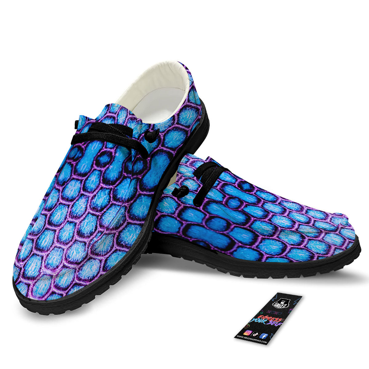 Snakeskin Blue And Purple Print Pattern Black Loafers-grizzshop