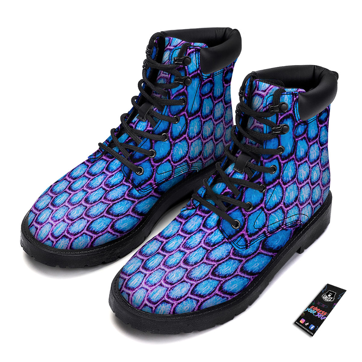 Snakeskin Blue And Purple Print Pattern Boots-grizzshop