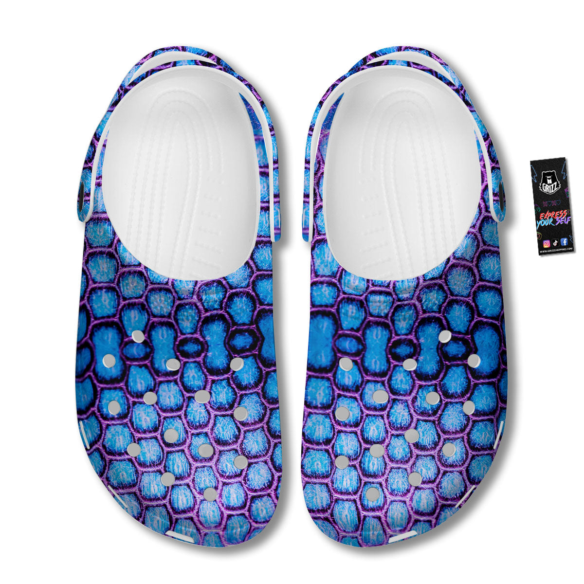 Snakeskin Blue And Purple Print Pattern Clog-grizzshop