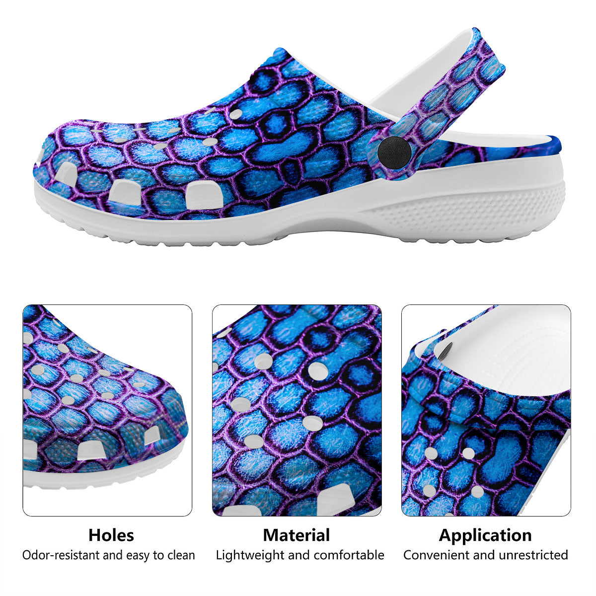 Snakeskin Blue And Purple Print Pattern Clog-grizzshop