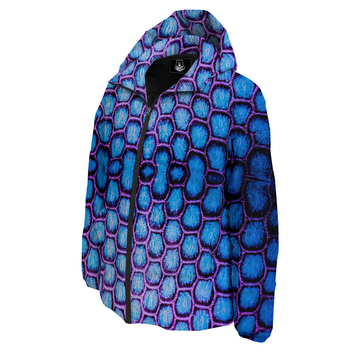 Snakeskin Blue And Purple Print Pattern Down Jacket-grizzshop