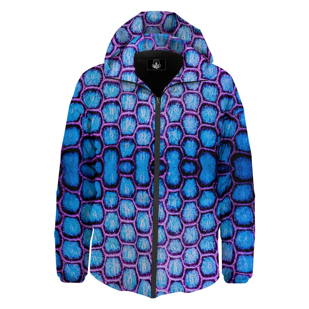 Snakeskin Blue And Purple Print Pattern Down Jacket-grizzshop