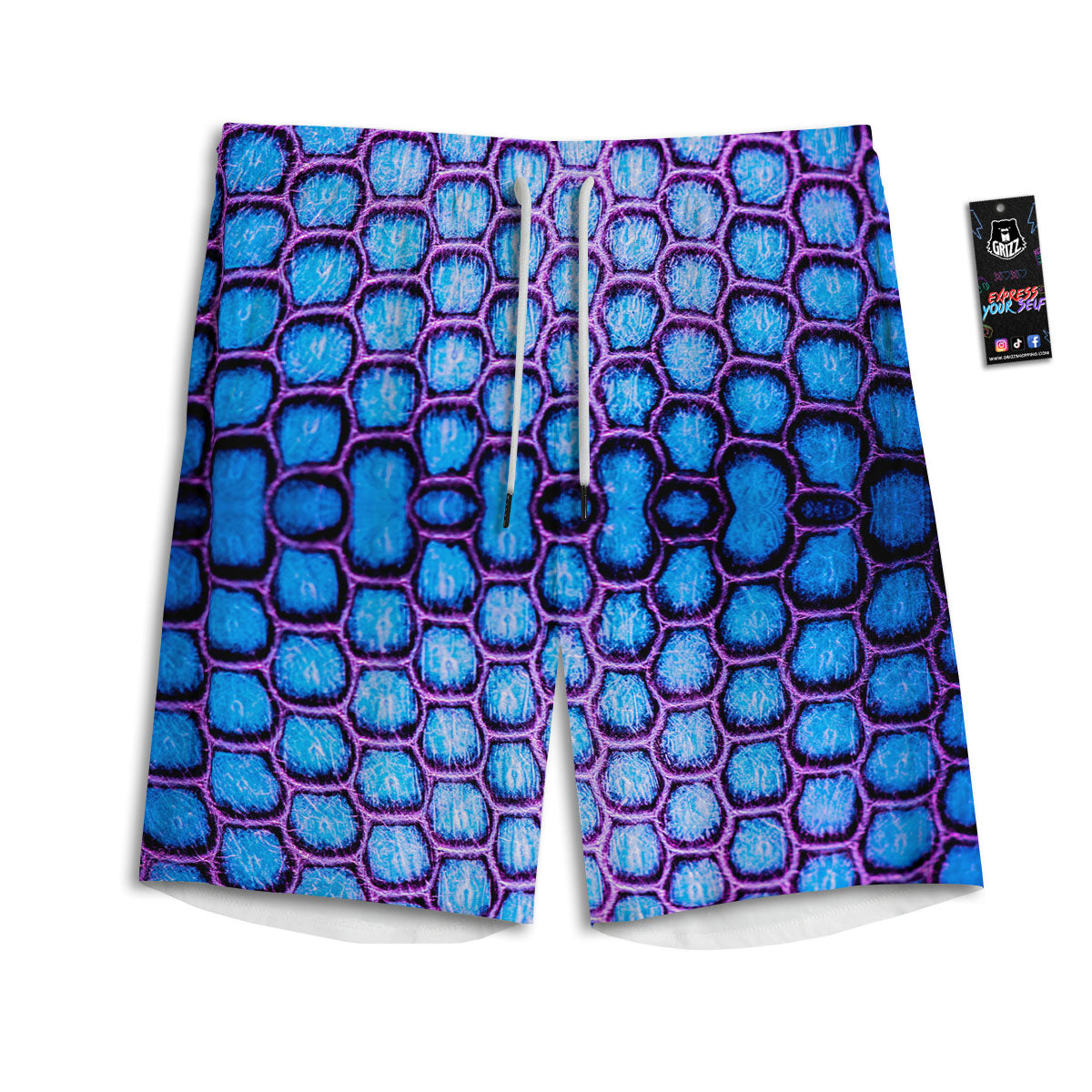 Snakeskin Blue And Purple Print Pattern Men's Athletic Shorts
