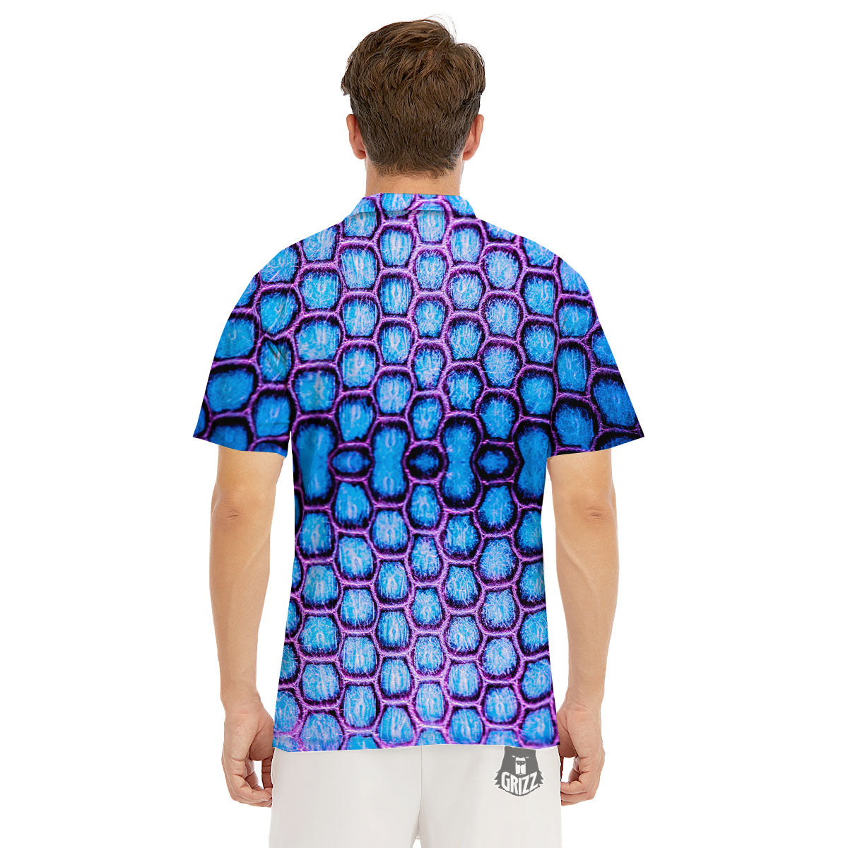 Snakeskin Blue And Purple Print Pattern Men's Golf Shirts-grizzshop