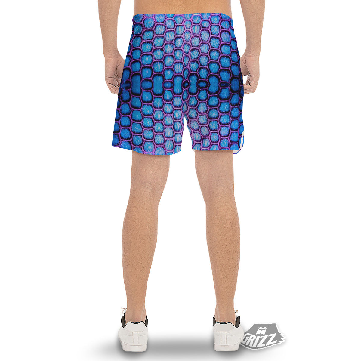 Snakeskin Blue And Purple Print Pattern Men's Gym Shorts-grizzshop