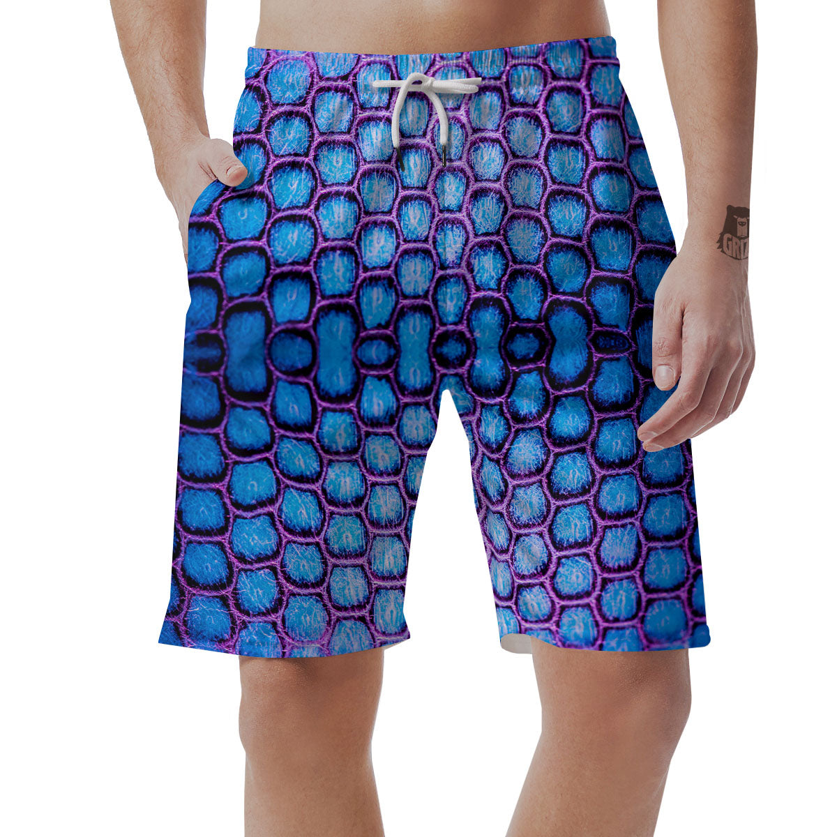 Snakeskin Blue And Purple Print Pattern Men's Shorts-grizzshop