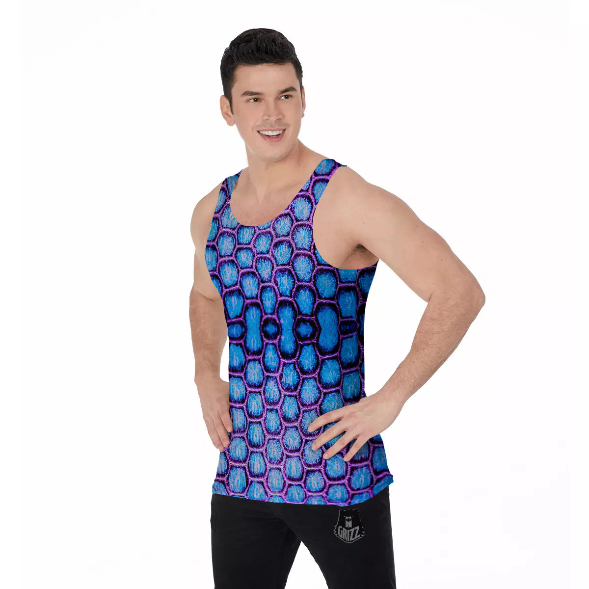 Snakeskin Blue And Purple Print Pattern Men's Tank Top-grizzshop