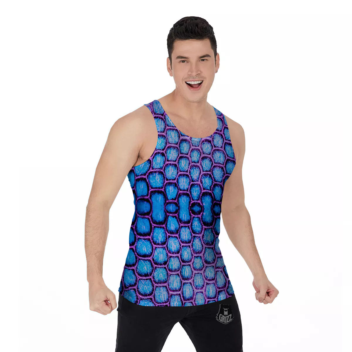 Snakeskin Blue And Purple Print Pattern Men's Tank Top-grizzshop