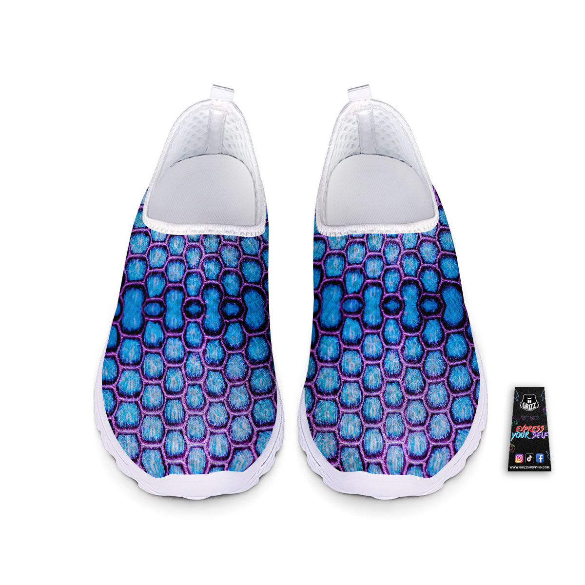 Snakeskin Blue And Purple Print Pattern Nurse Shoes-grizzshop