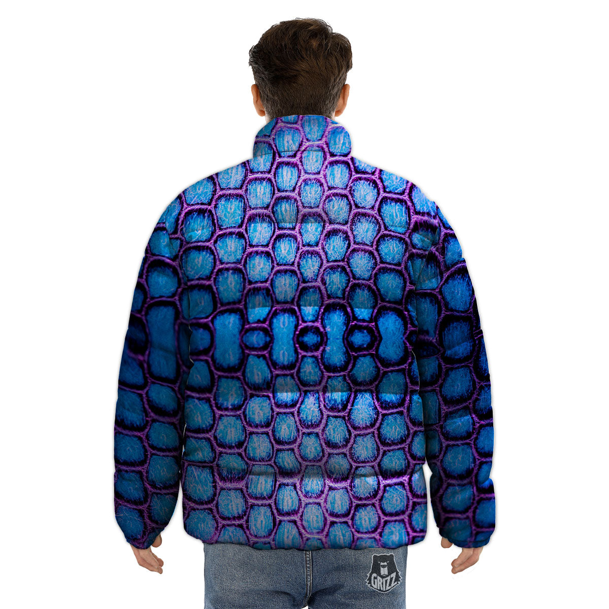 Snakeskin Blue And Purple Print Pattern Puffer Jacket-grizzshop