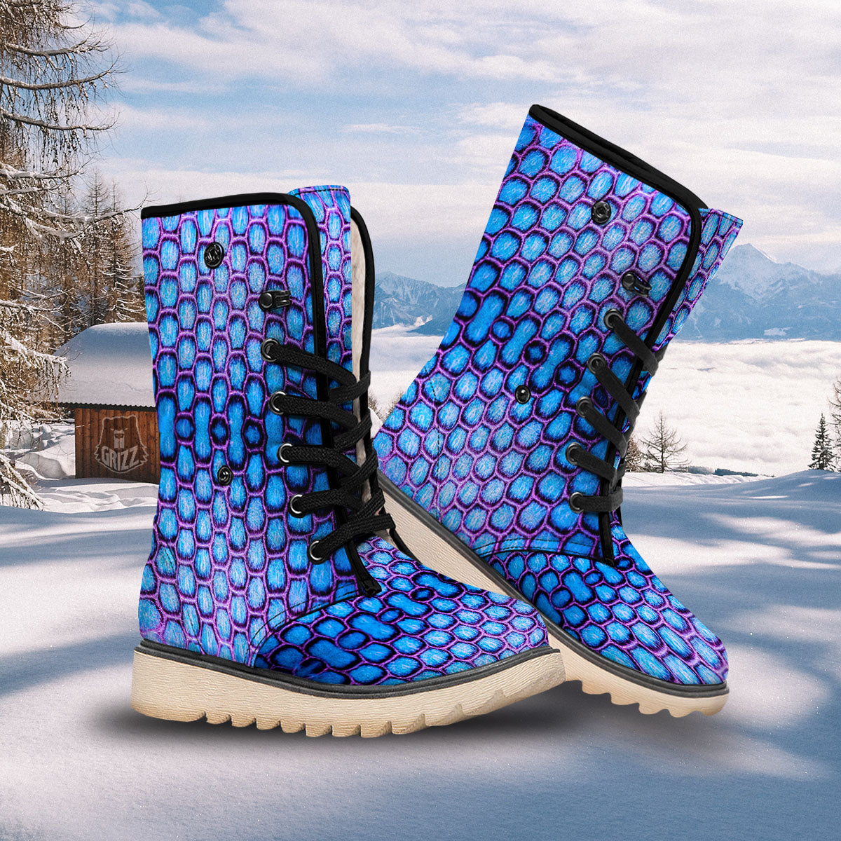 Snakeskin Blue And Purple Print Pattern Snow Boots-grizzshop