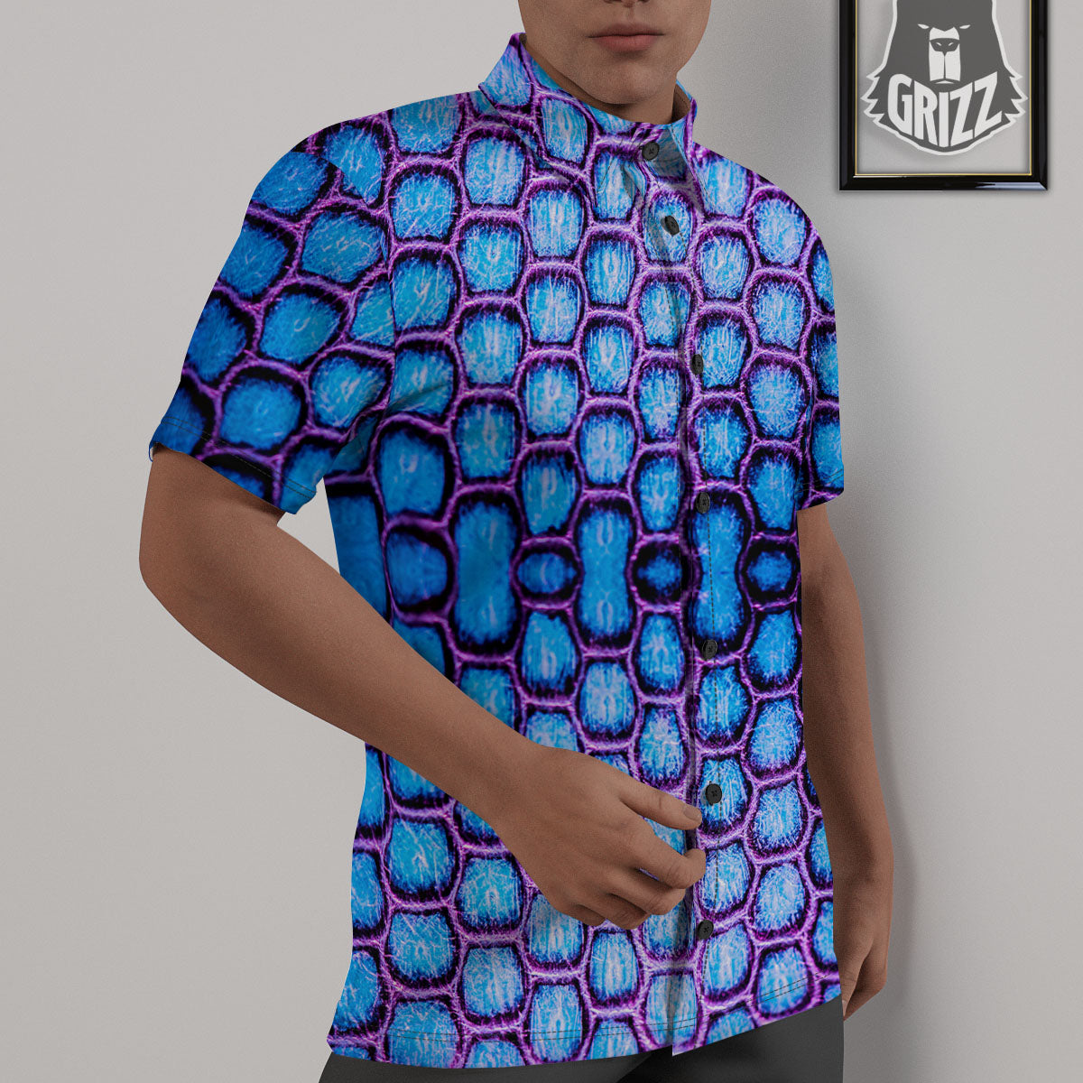 Snakeskin Blue And Purple Print Pattern Untucked Shirts-grizzshop