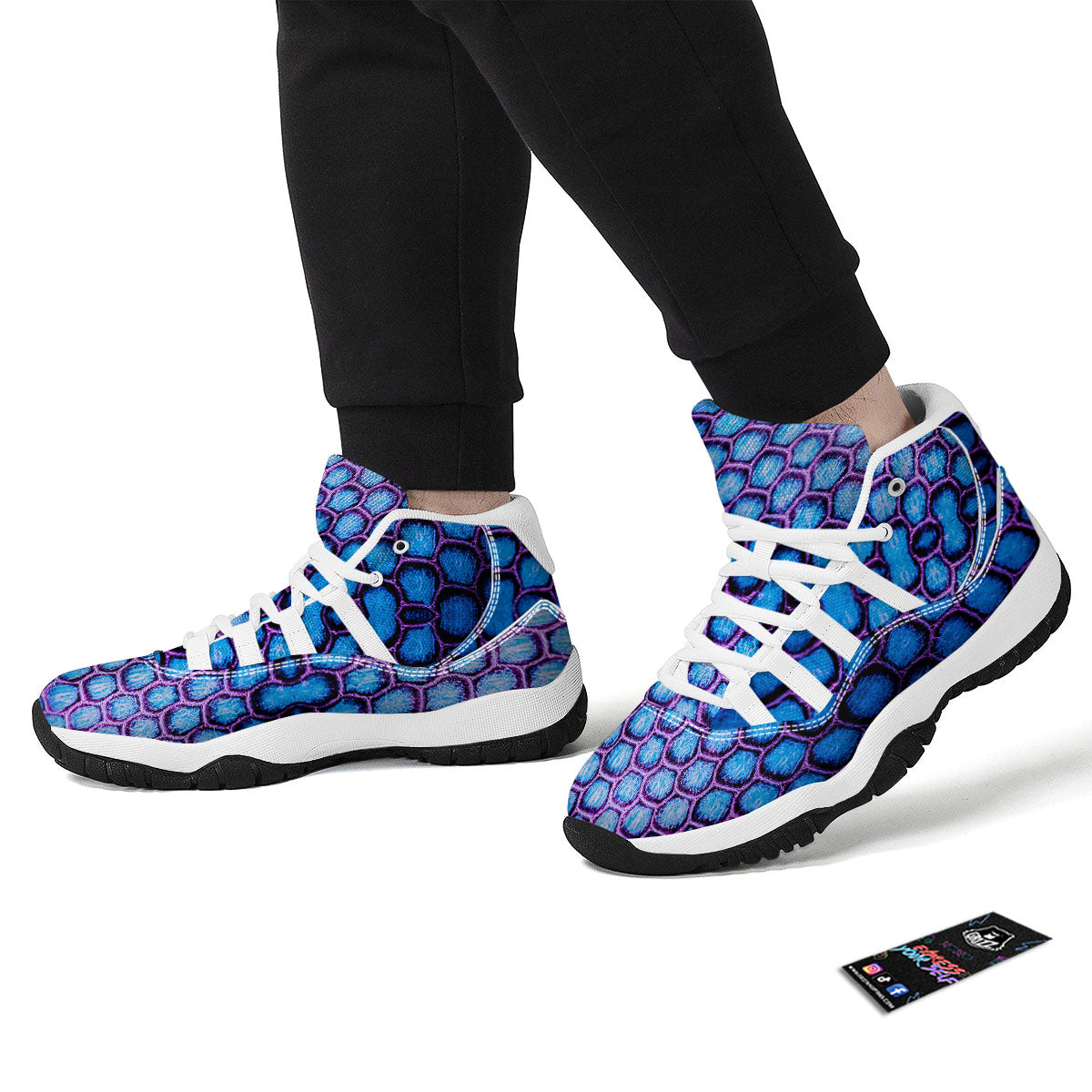 Snakeskin Blue And Purple Print Pattern White Bball Shoes-grizzshop