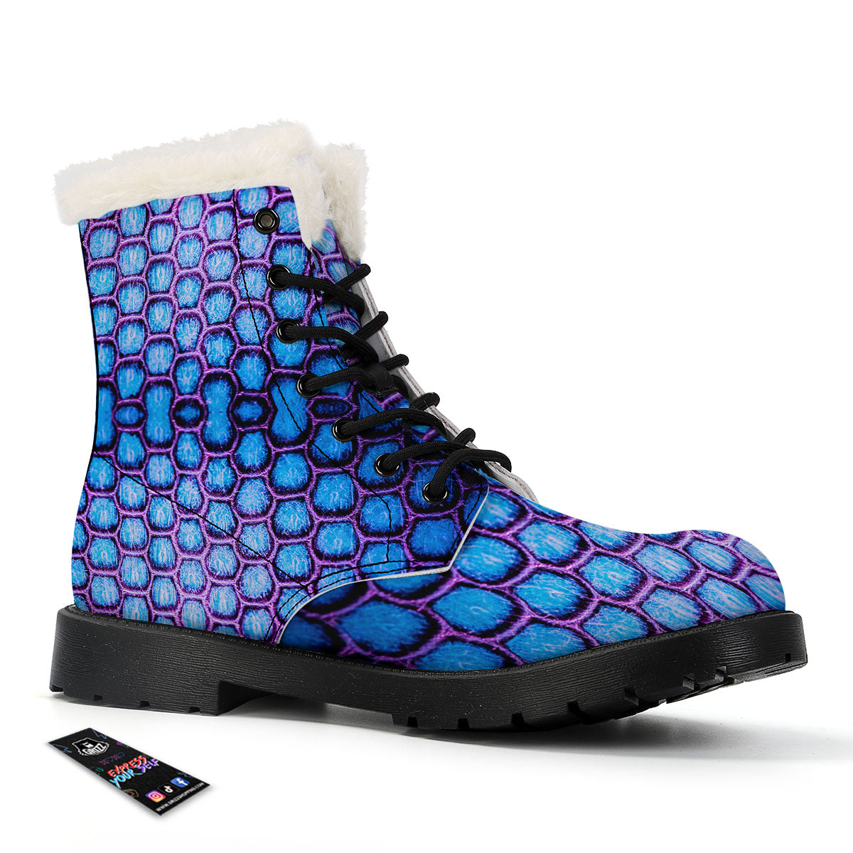 Snakeskin Blue And Purple Print Pattern Winter Boots-grizzshop