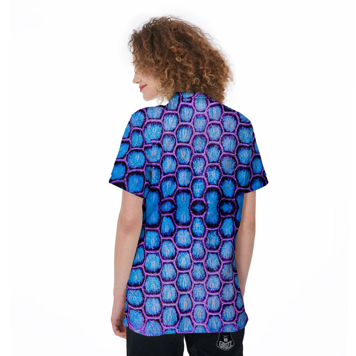 Snakeskin Blue And Purple Print Pattern Women's Golf Shirts-grizzshop