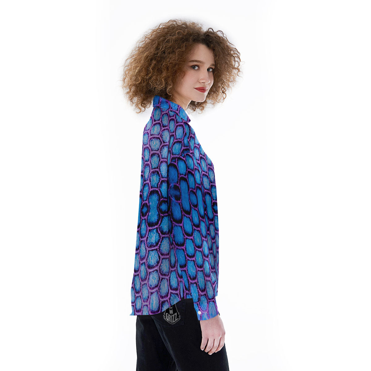 Snakeskin Blue And Purple Print Pattern Women's Long Sleeve Shirts-grizzshop