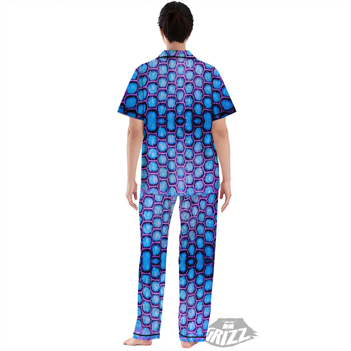 Snakeskin Blue And Purple Print Pattern Women's Pajamas Set-grizzshop