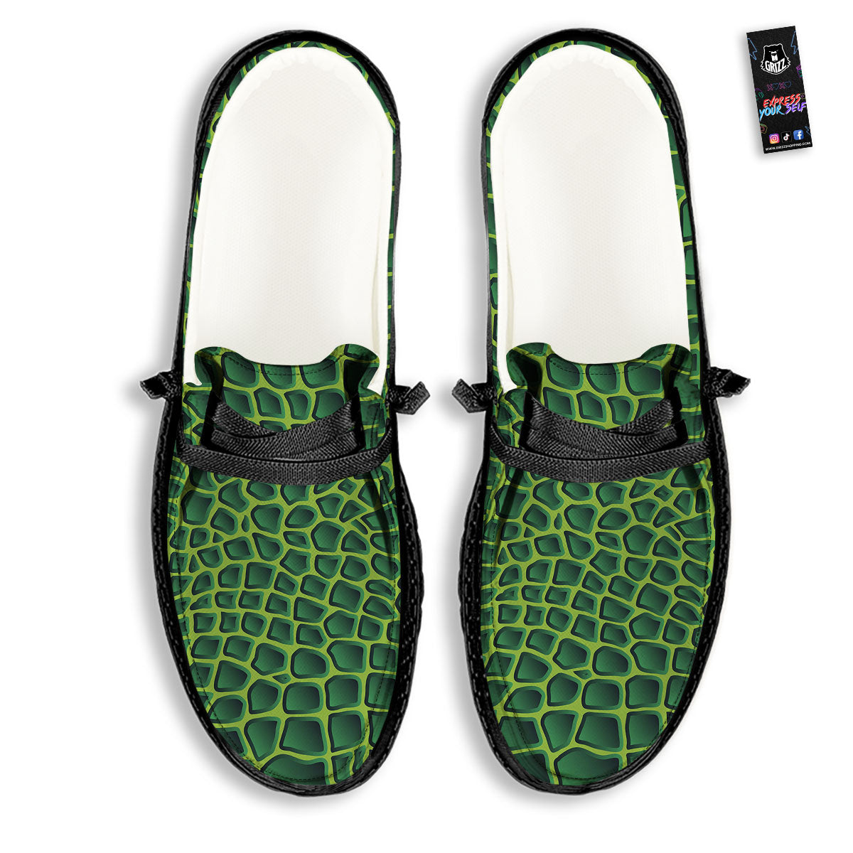 Snakeskin Green Print Black Loafers-grizzshop