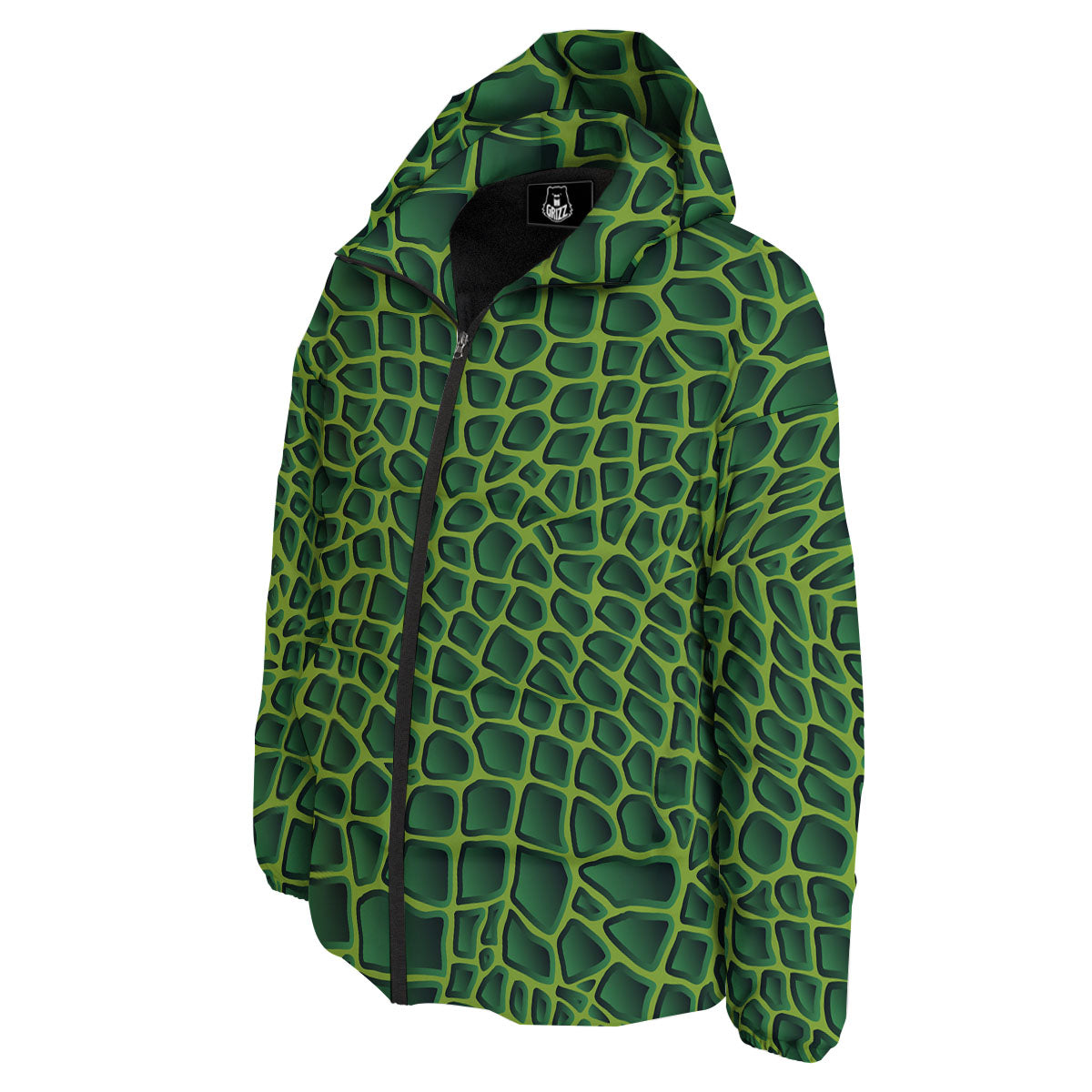Snakeskin Green Print Down Jacket-grizzshop