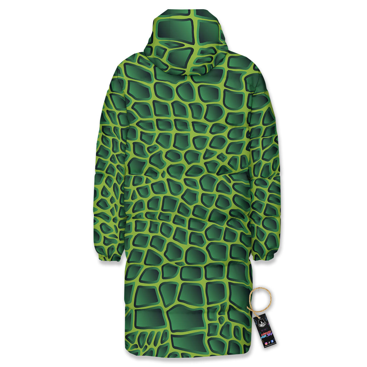 Snakeskin Green Print Long Down Jacket-grizzshop