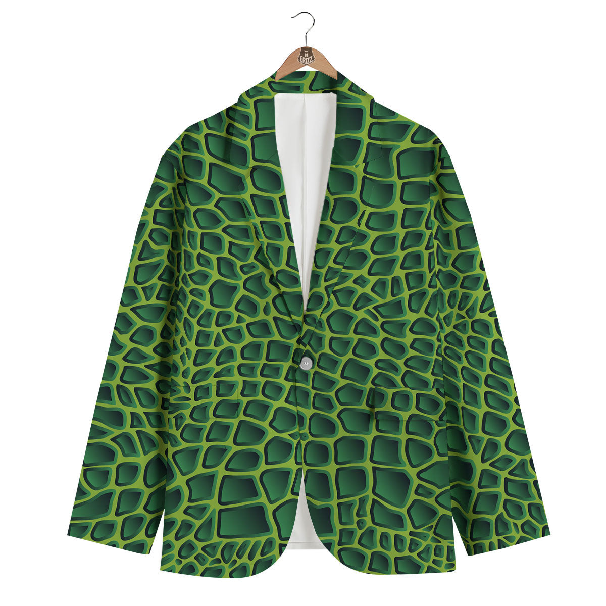 Snakeskin Green Print Men's Blazer-grizzshop