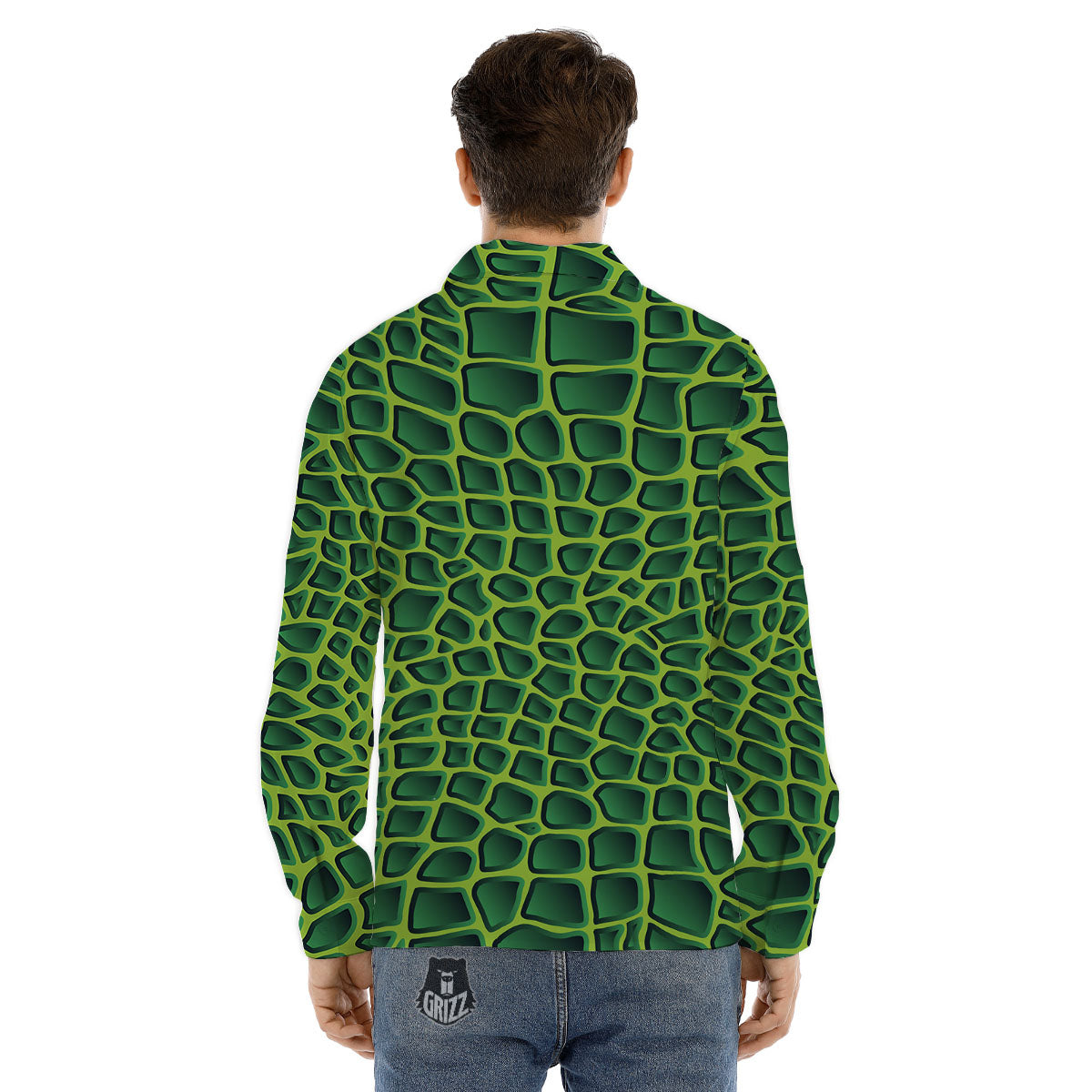 Snakeskin Green Print Men's Dress Shirts-grizzshop
